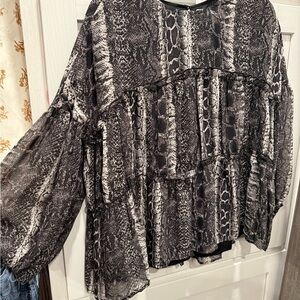 Women's Black Snake Print Boutique Baby Doll Tiered Top